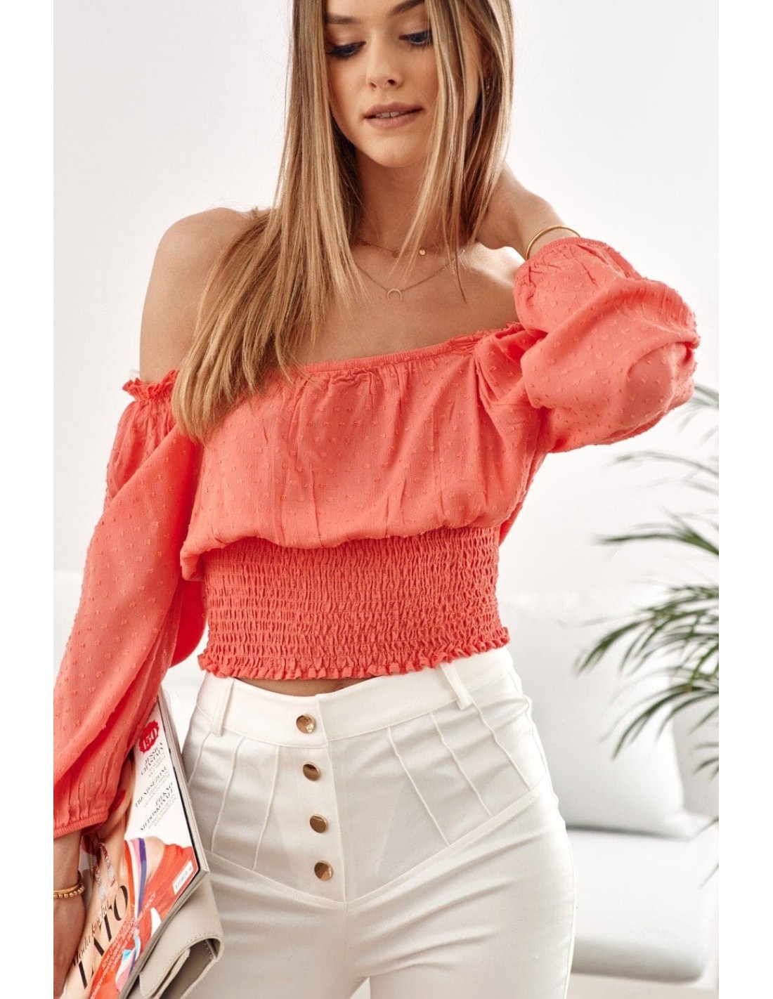 Bluza scurta coral cu volane in jos MP29390 - Magazin online - Boutique